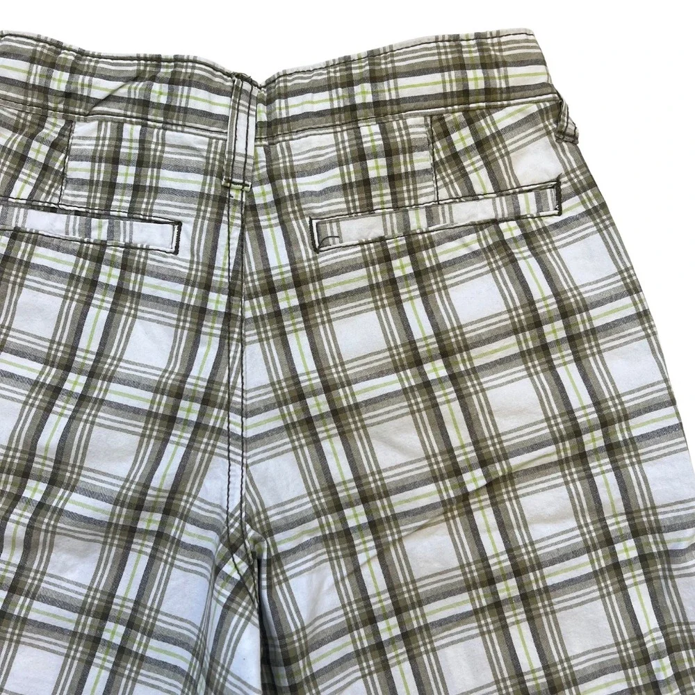 Old Navy Boy's Knee Length Green Plaid Bermuda Shorts Adjustable Waist‎ Sz 8